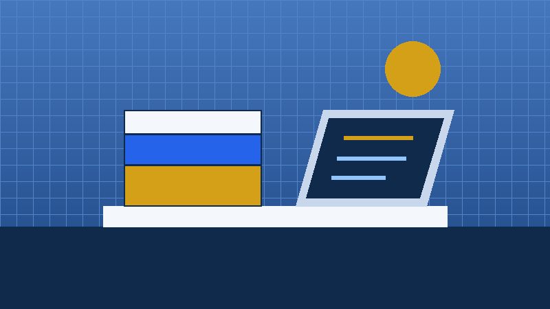 Иллюстрация учебного стола с книгами и ноутбуком